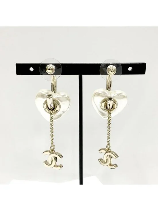 Chanel Earrings Hoop CC Logo Pearl Line Stone Gold - Picture 9 of 9